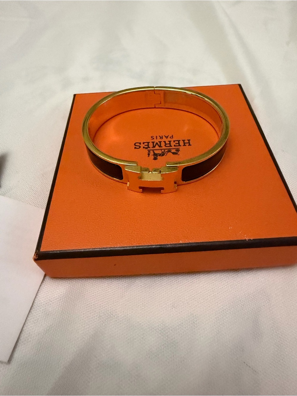 Hermes Black and Gold H Cuff Bracelet